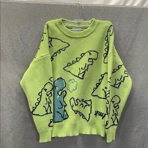 YWFG Dinosaur Patterned Green Crewneck knit Sweater